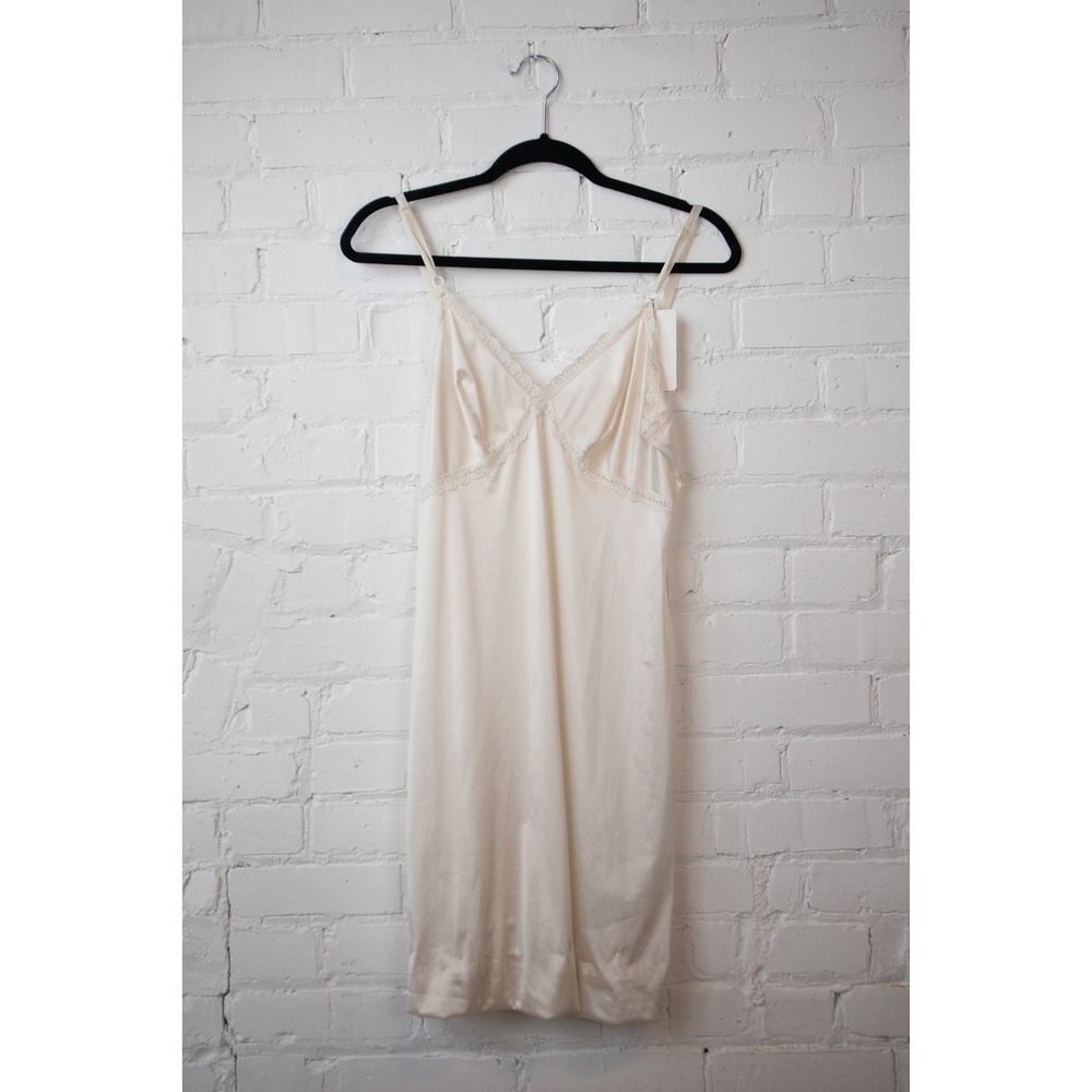 Vintage Cream Lace Trim Full Slip Dress Adjustable Spaghetti Straps Lingerie
